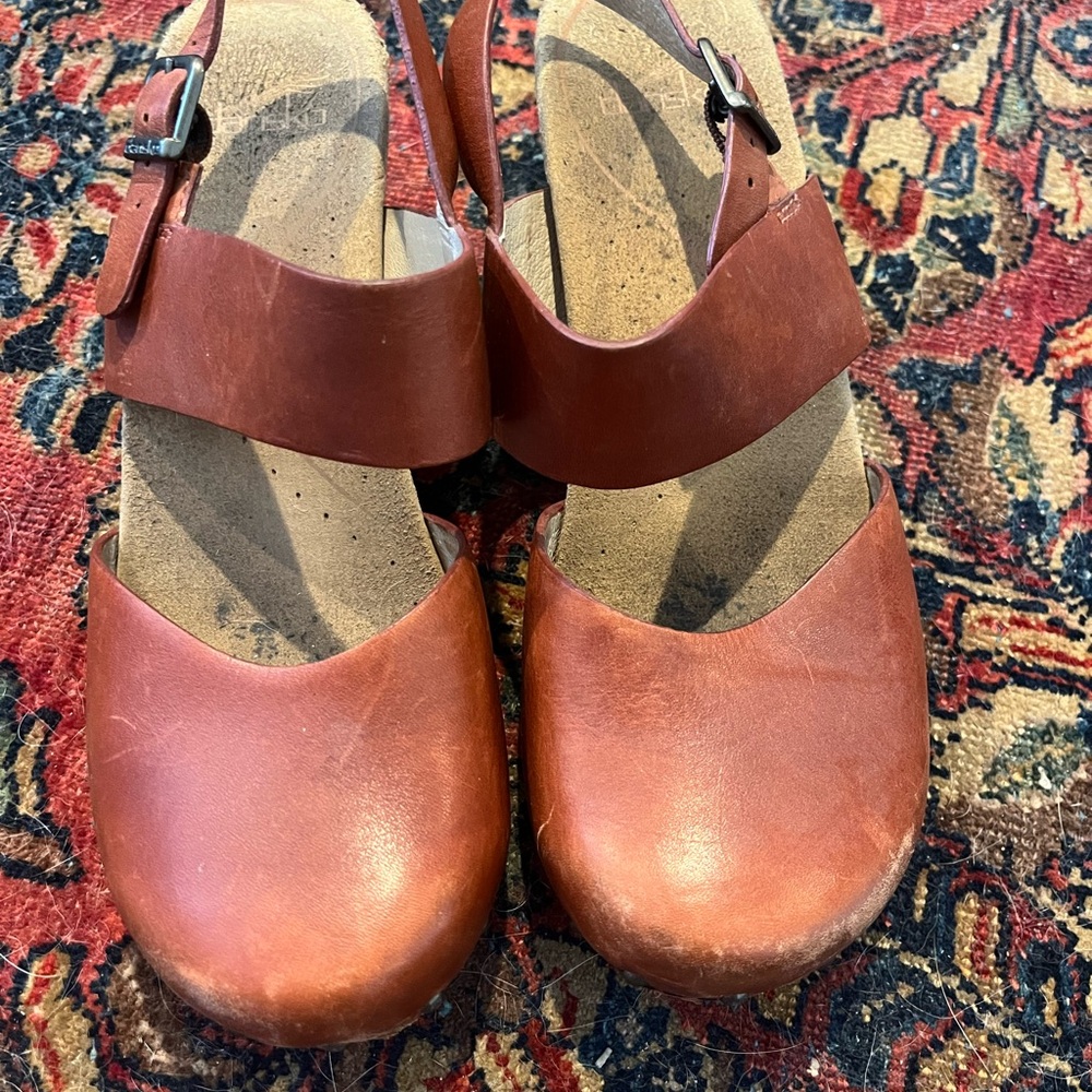 Dansko Orange/Brown Thea Leather Clog Heels 38/8 - Picture 2 of 9
